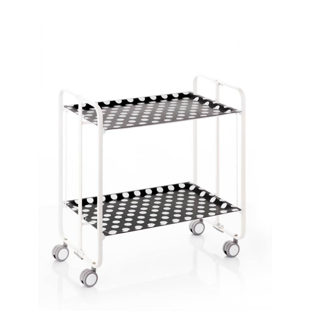 Carritocamareraplegableestructurablancabandejasdecoradaslunares